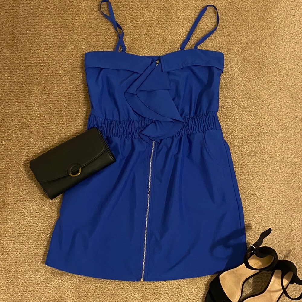 Like New | Blue Ruffle Zipper Mini Dress